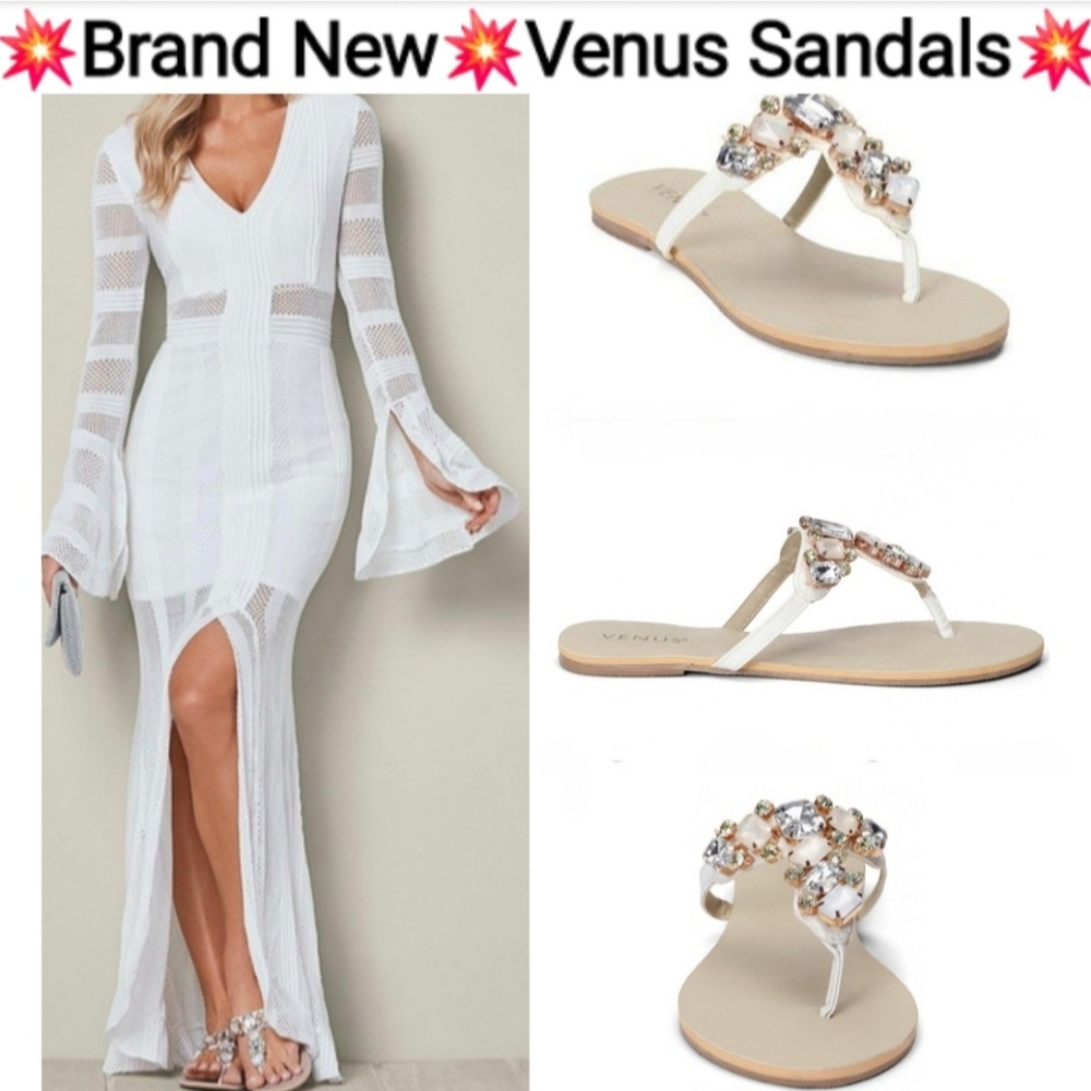 Venus Multi-Color Stone Sandals White | Women's Casual Size 10